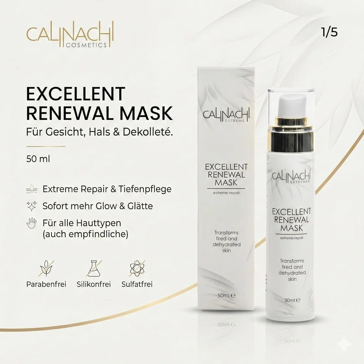 Excellent Renewal Mask for Face, Neck, and Décolletage, 50ml. CALINACHI Cosmetics