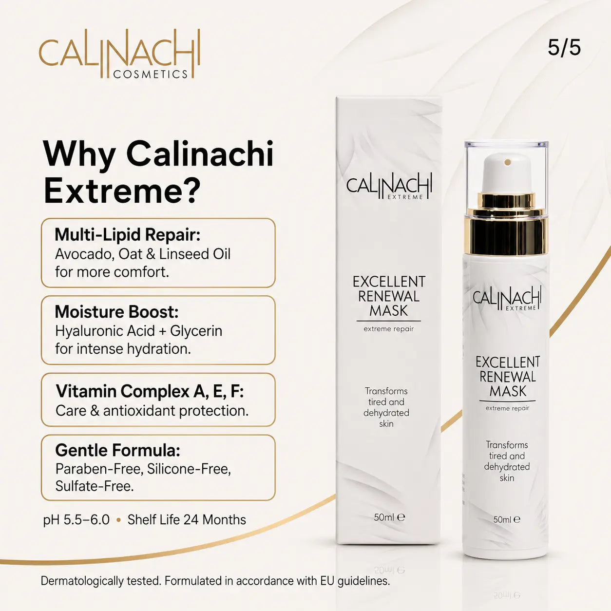 Excellent Renewal Mask for Face, Neck, and Décolletage, 50ml. skincare CALINACHI Cosmetics