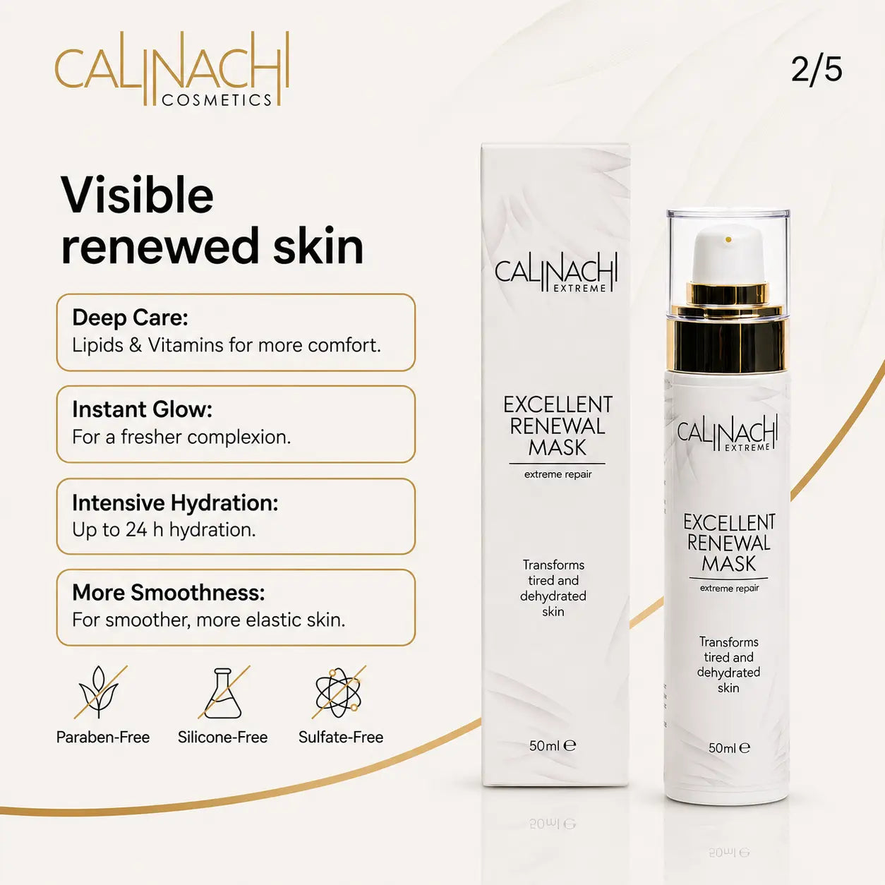 Excellent Renewal Mask for Face, Neck, and Décolletage, 50ml. skincare CALINACHI Cosmetics