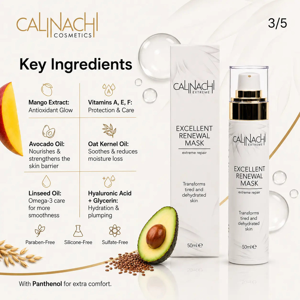 Excellent Renewal Mask for Face, Neck, and Décolletage, 50ml. skincare CALINACHI Cosmetics