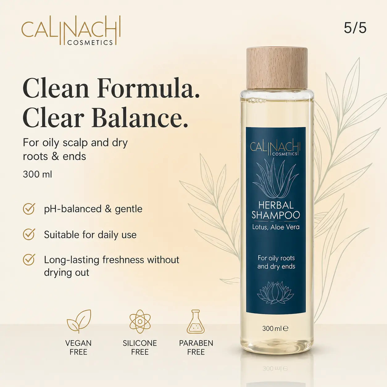 Oily Scalp and Dry Ends Herbal Shampoo, Sulfate free, 300ml. haircare CALINACHI Cosmetics